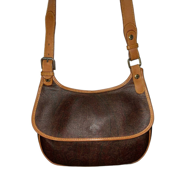 ETRO Vintage Brown Paisley Canvas Crossbody Bag with Leather Trim - Picture 3 of 16